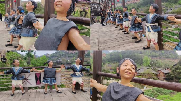 瑶族民族团结 儿童像长廊瑶寨雕塑公园像