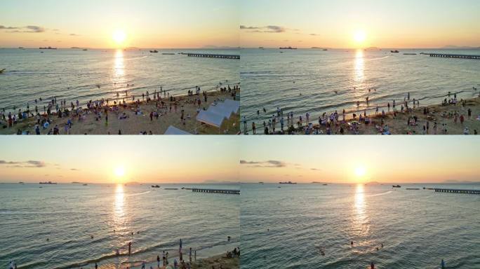 金色阳光下，海南三亚三亚湾椰梦长廊海岸线