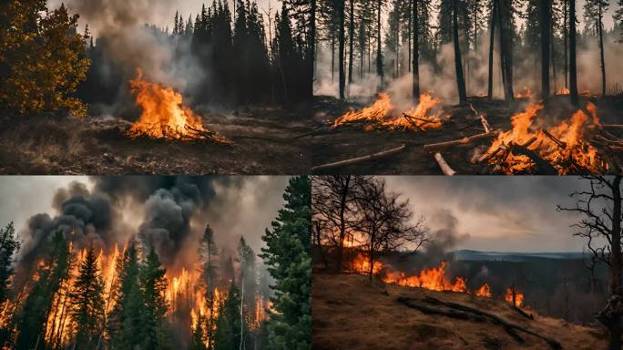 4K森林火灾野火山火