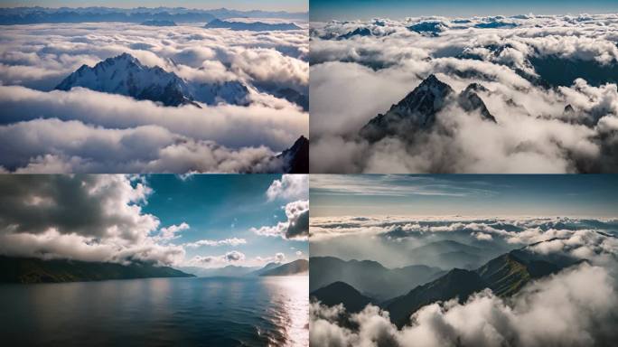 雪山 高山云海 湖面 祖国大好河山