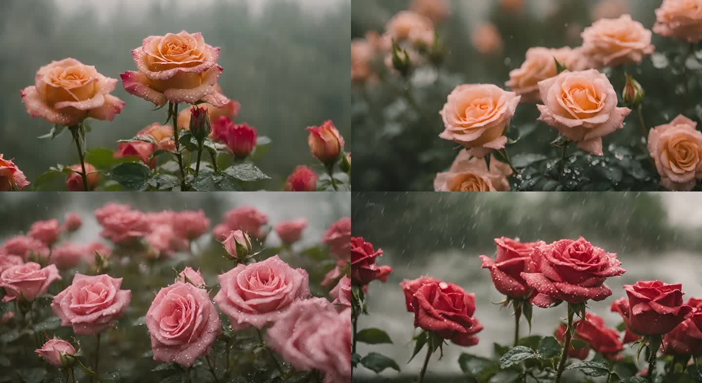 红色玫瑰 雨中玫瑰花 玫瑰花特写 红玫瑰