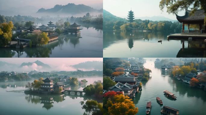 江南风景烟雨水墨风