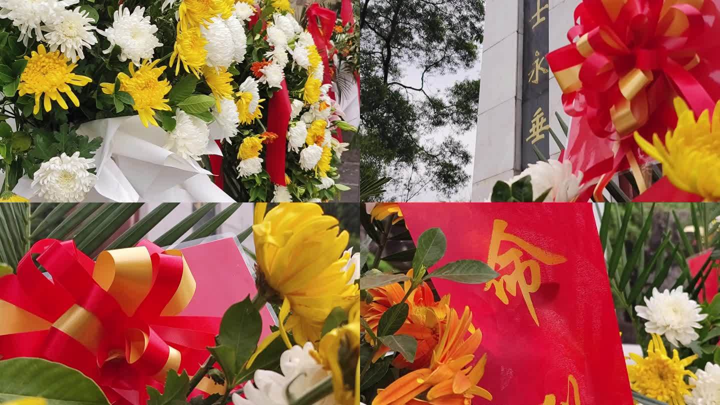 清明时节献花篮 向抗战胜利纪念碑献花