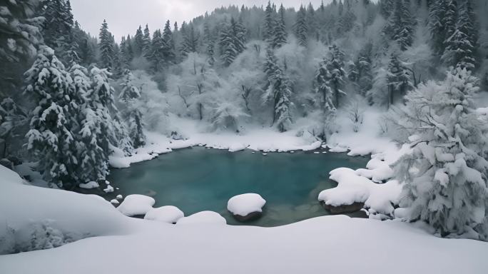 雪林温泉：白雪森林里的一孔温泉