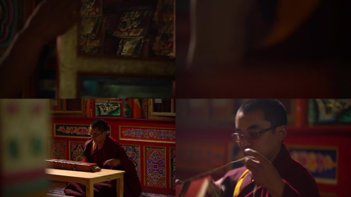 藏传佛教 看经书 喇嘛 僧人 藏传经文