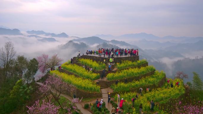 石潭景区 观景台 游客 云海  云雾缭绕