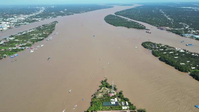 湄公河航拍湄公河入海口湄公河拉赫缪桥