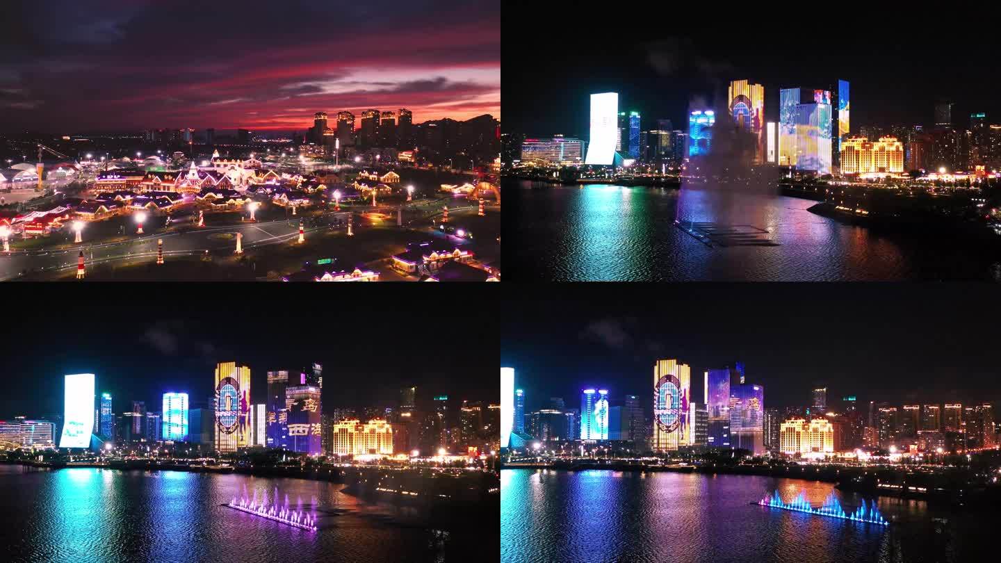 青岛西海岸新区城市夜景航拍灯光喷泉宣传片
