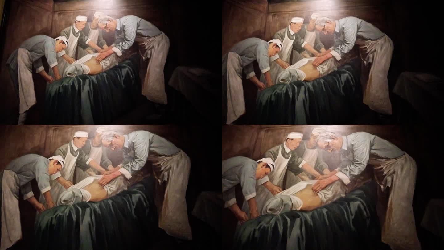白求恩大夫为伤员做手术油画展品