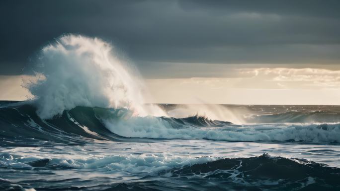 海水大海江水涨潮大浪浪花