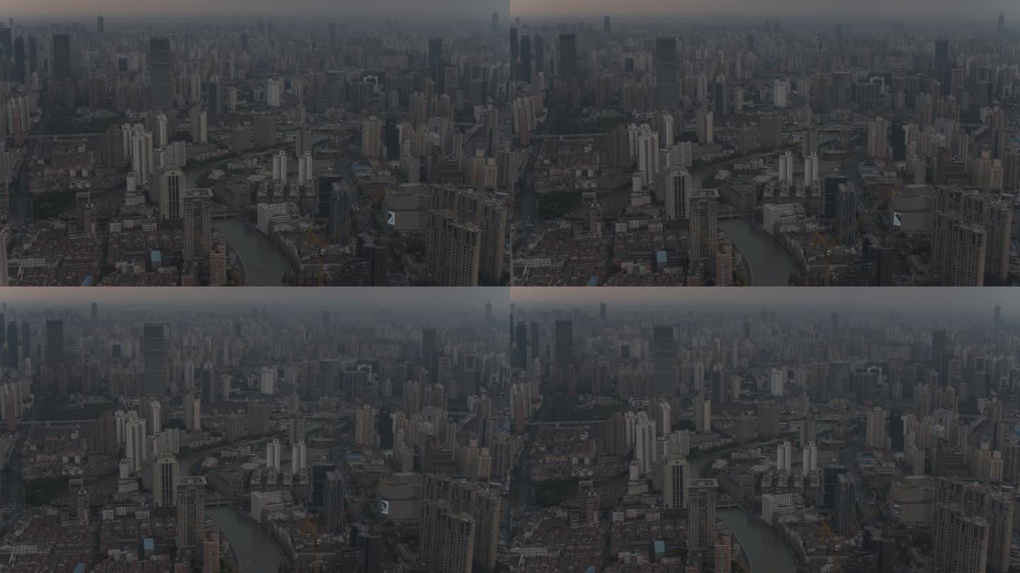 上海 高楼大厦 航拍 阴天 原始素材