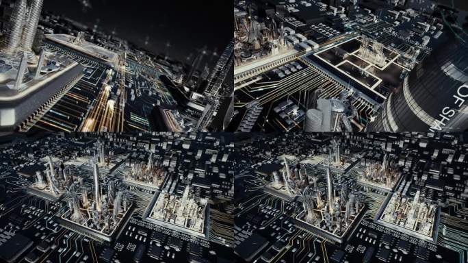 4K科技芯片  电路板  金属城市生长