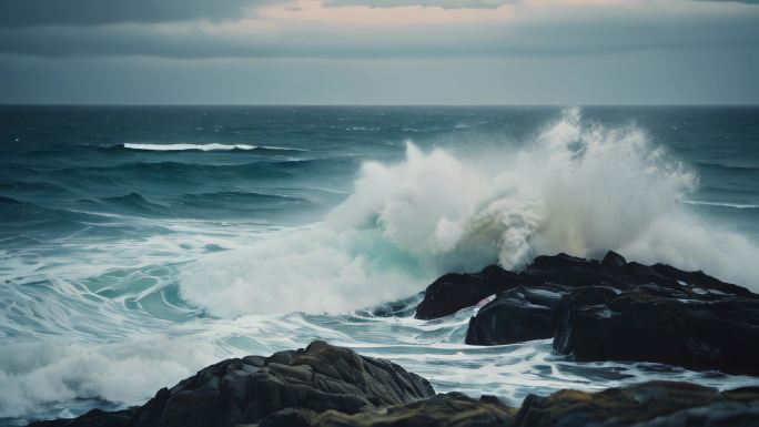 海水大海江水涨潮大浪浪花