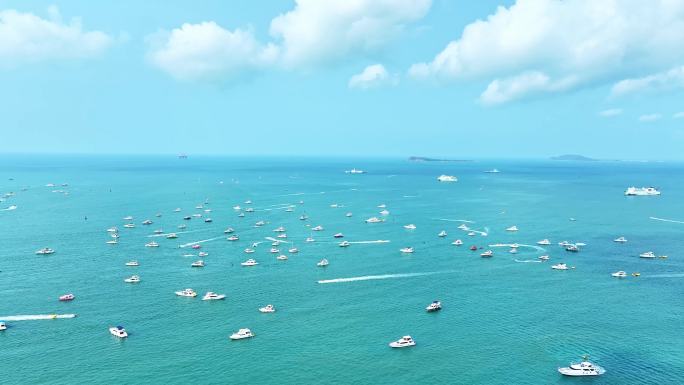 海南三亚半山半岛帆船港航拍海岸线山与海
