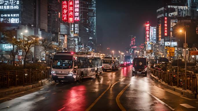 中国武汉街道夜景