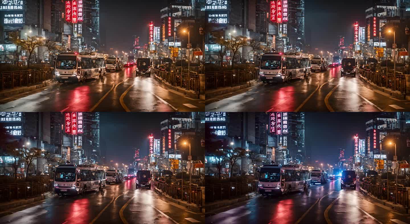 中国武汉街道夜景