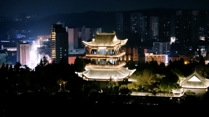 荆门象山岚光阁夜景航拍素材