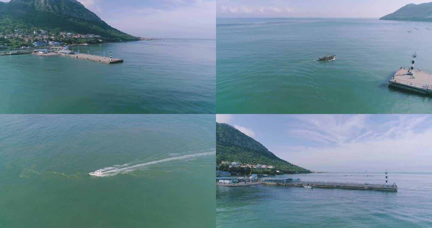 青岛灵山岛码头4k 岛屿 靠岸航拍视频