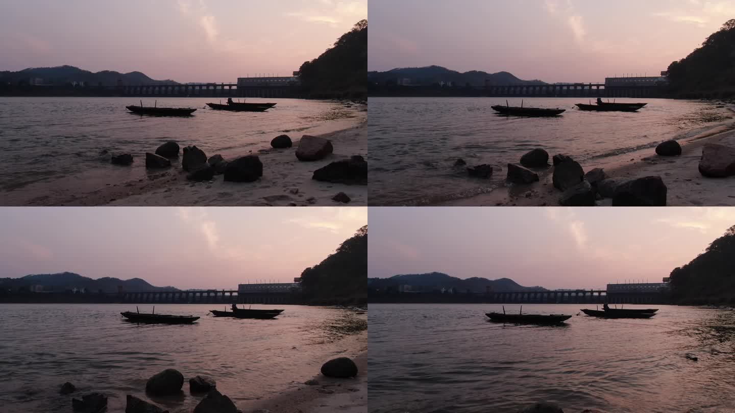 航拍横州郁江水坝西津发电站鸡儿滩日落夕阳