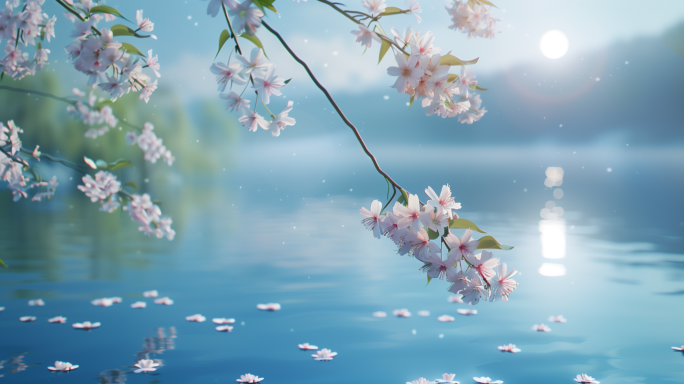 春天花海 樱花海 湖边唯美樱花