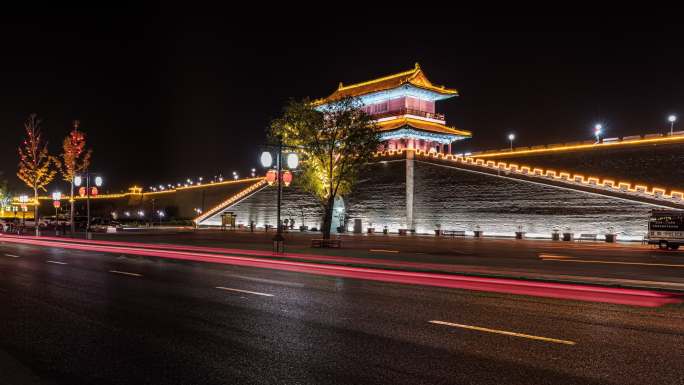 正定南城门夜景大范围延时