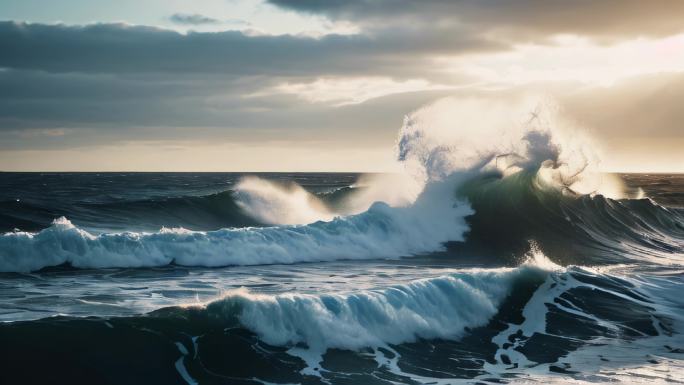 海水大海江水涨潮大浪浪花