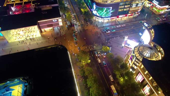 杭州西湖龙翔桥步行街车流人流延时