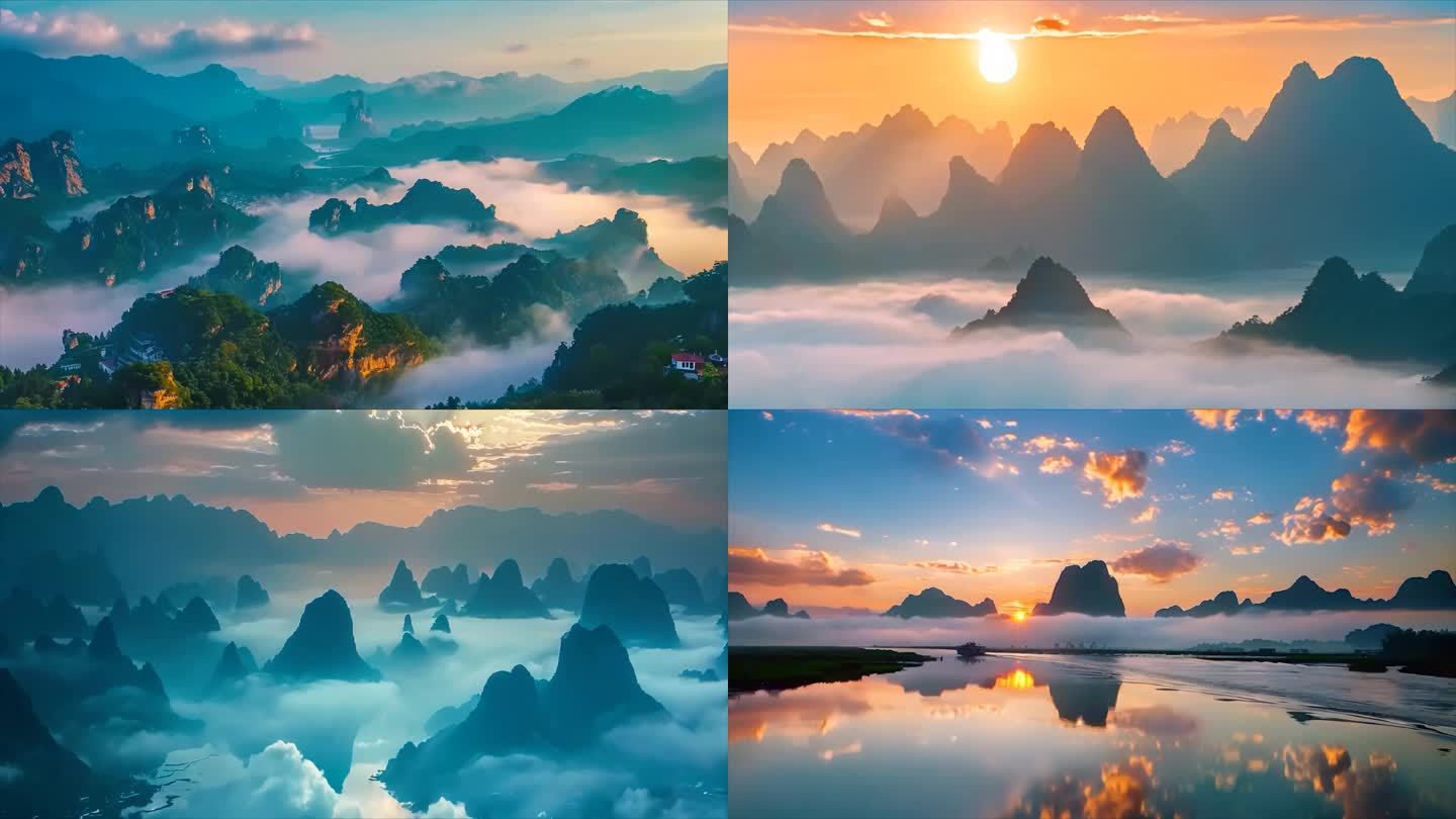 广西桂林山水青山绿水云海大山唯美大自然风