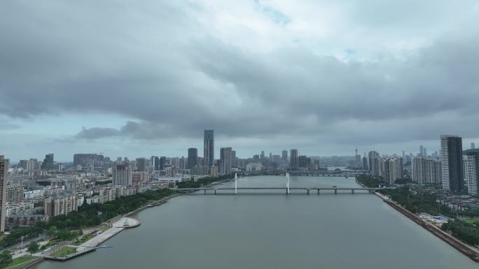 珠海前山水道航拍白石桥阴天城市建筑风光