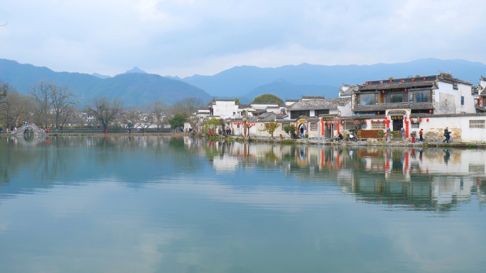 宏村徽派建筑意境山水古村落唯美水墨画宏村