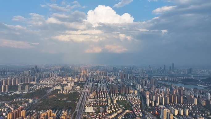 4K航拍暴风雨后长沙城市岳麓区全景合集6