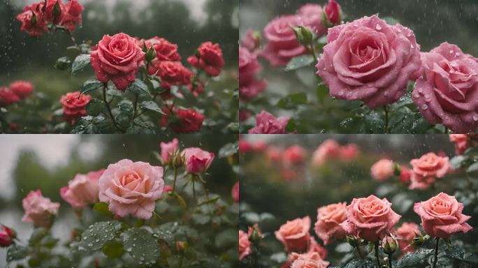 红色玫瑰 雨中玫瑰花 玫瑰花特写 红玫瑰