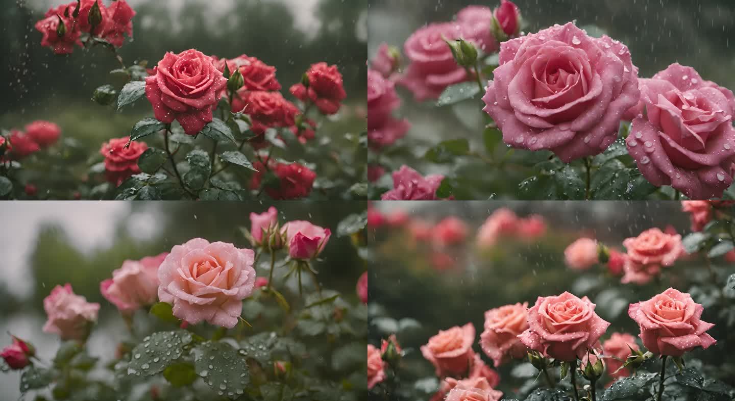 红色玫瑰 雨中玫瑰花 玫瑰花特写 红玫瑰