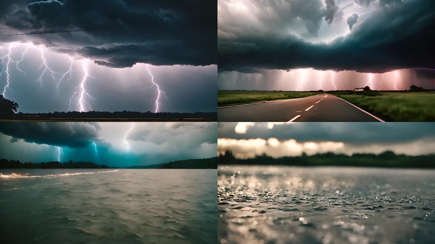 雷暴闪电打雷下雨