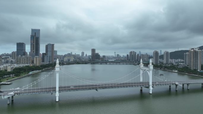 珠海前山水道航拍白石桥阴天城市建筑风光