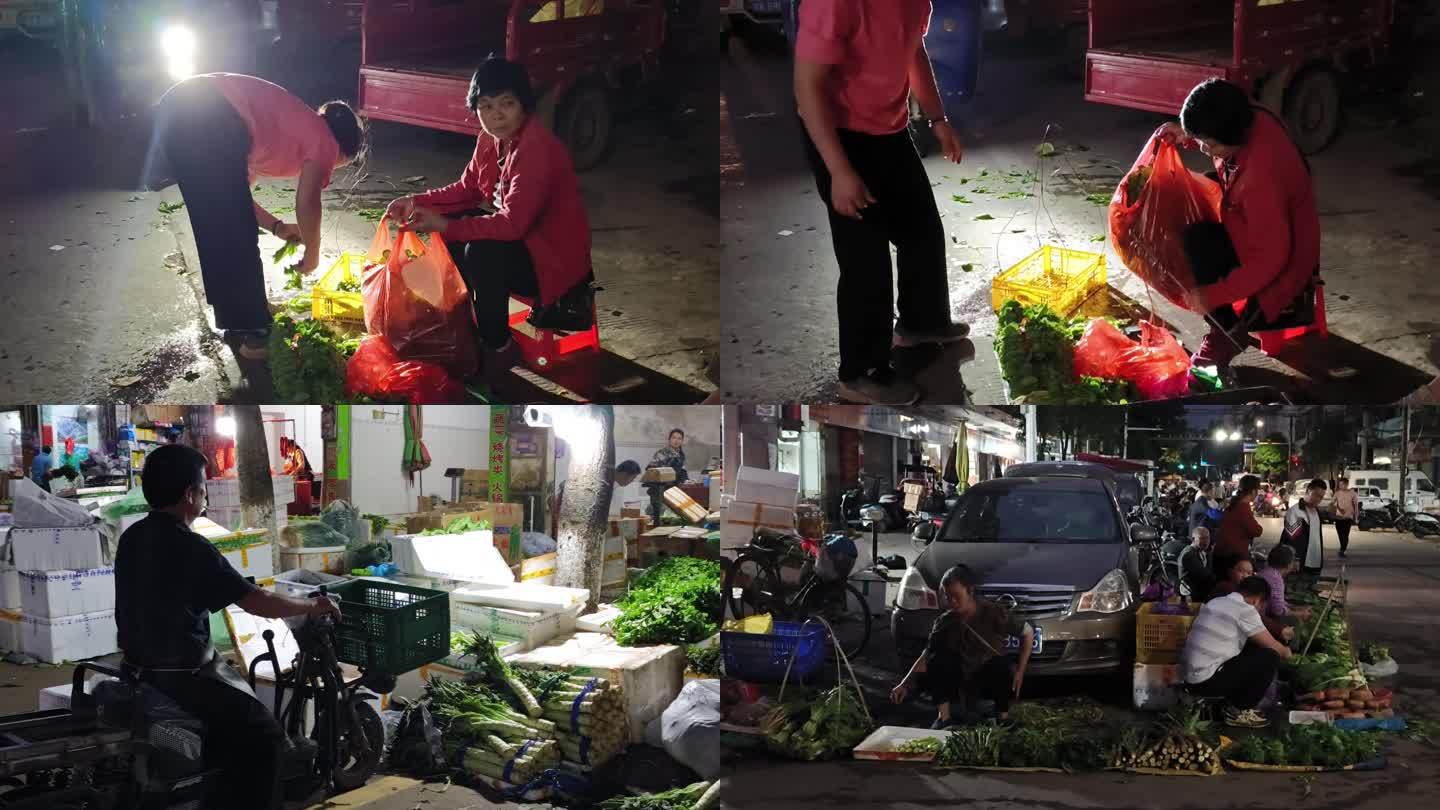 蔬菜批发市场早晨菜市场夜晚街道路边菜市场