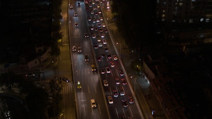 上海 航拍 堵车 夜晚 高架桥上