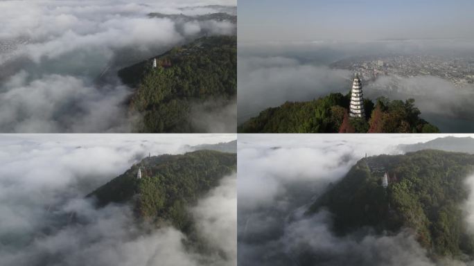 阆中古城白塔雾景 阆中白塔山 古城