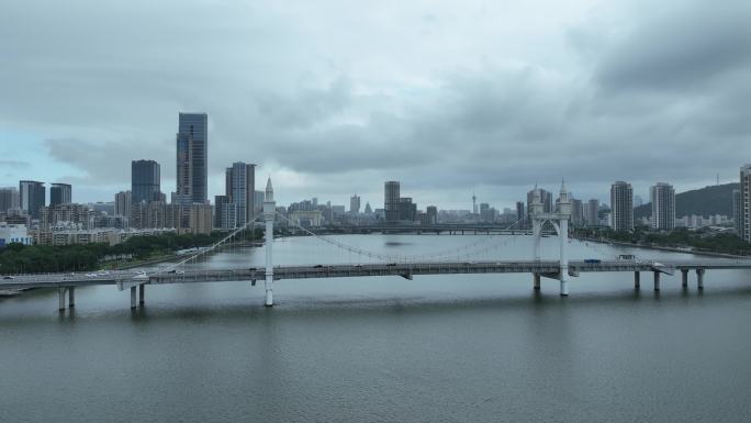 珠海前山水道航拍白石桥阴天城市建筑风光