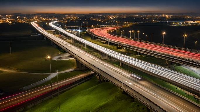 高速公路上的夜间行驶大量的运动模糊和灯光