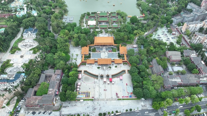 珠海圆明新园航拍园林建筑群景观古建筑风景