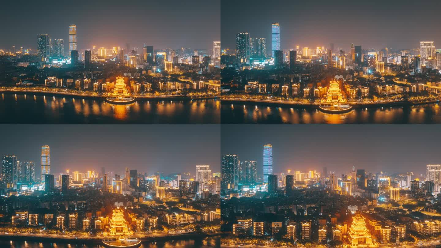 广西柳州西来寺与市中心夜景航拍延时