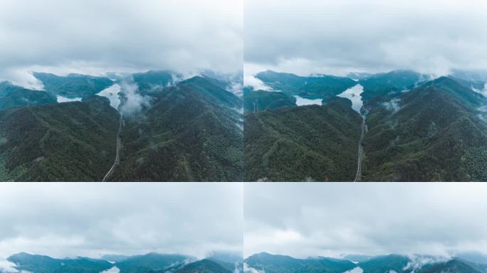 水库绿水青山云雾乡村振兴大山清晨晨雾雨后