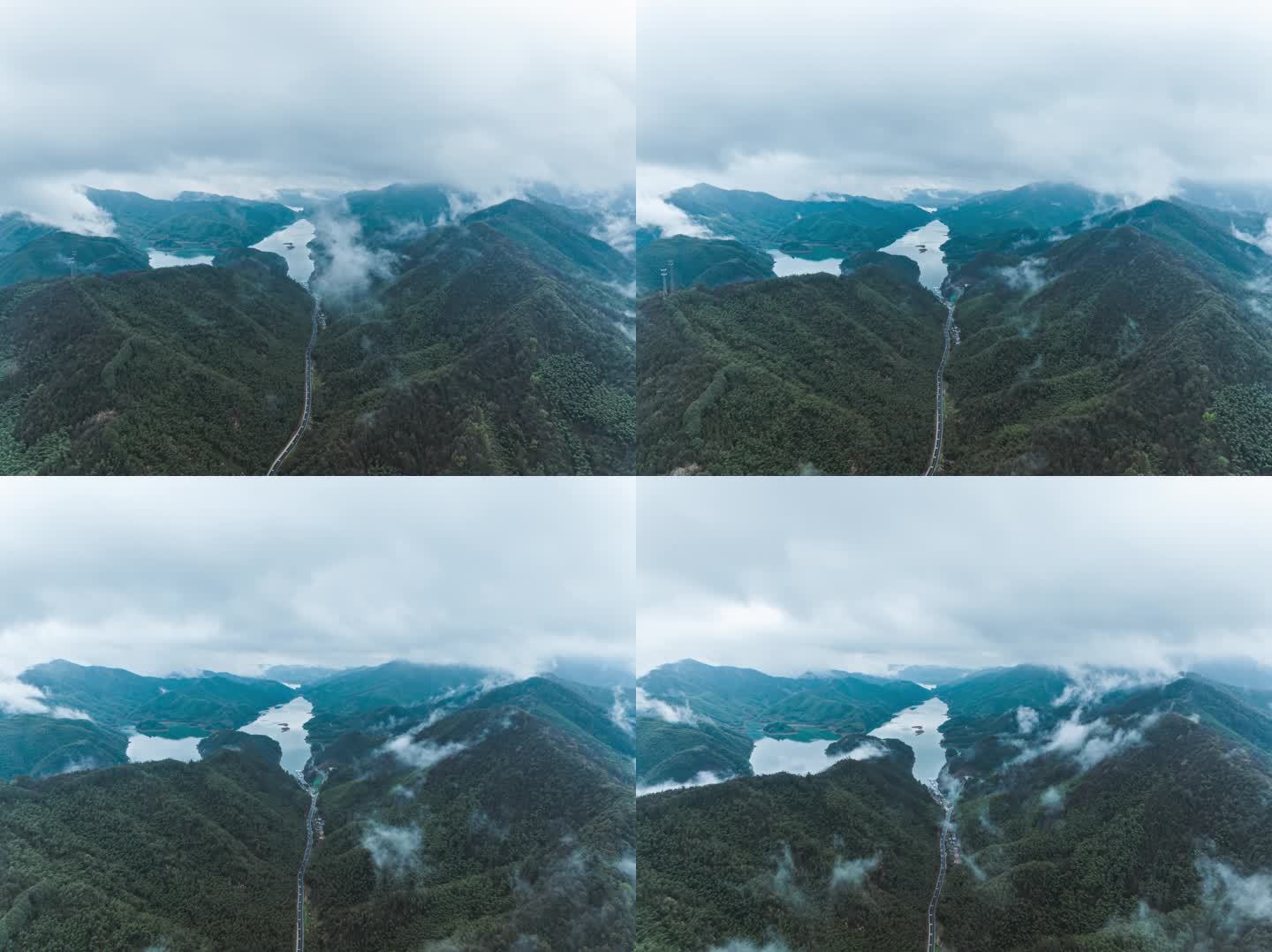 水库绿水青山云雾乡村振兴大山清晨晨雾雨后