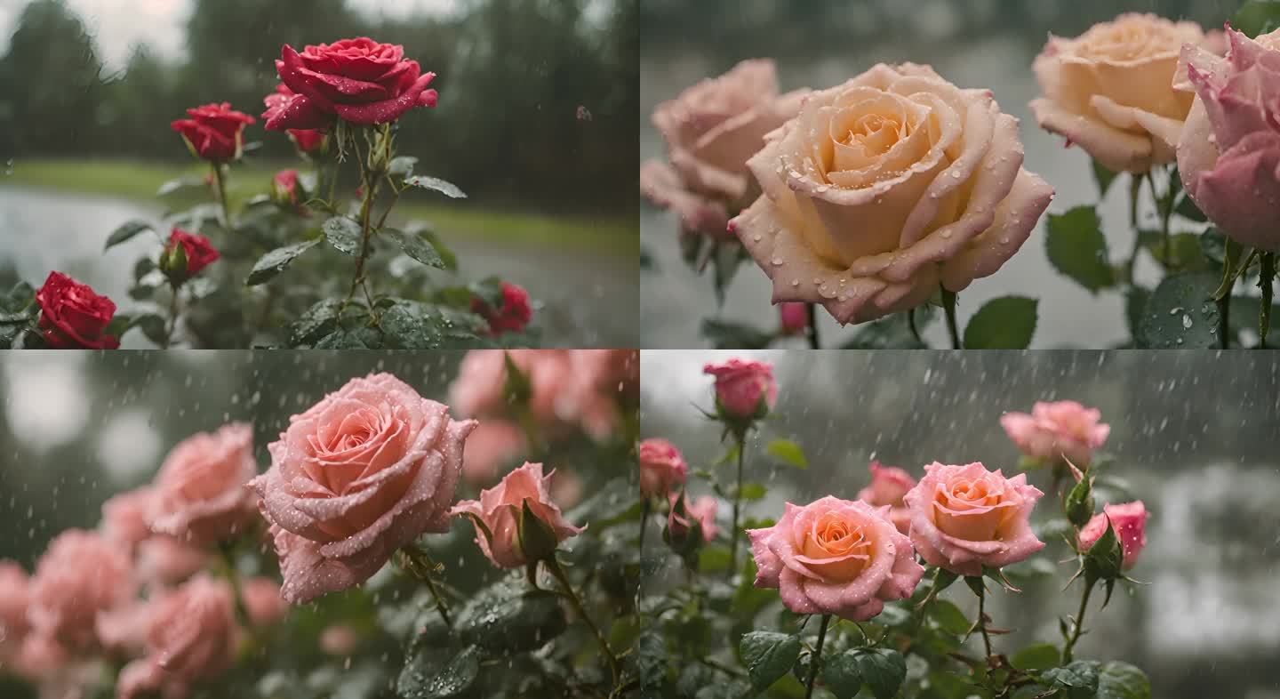 红色玫瑰 雨中玫瑰花 玫瑰花特写 红玫瑰