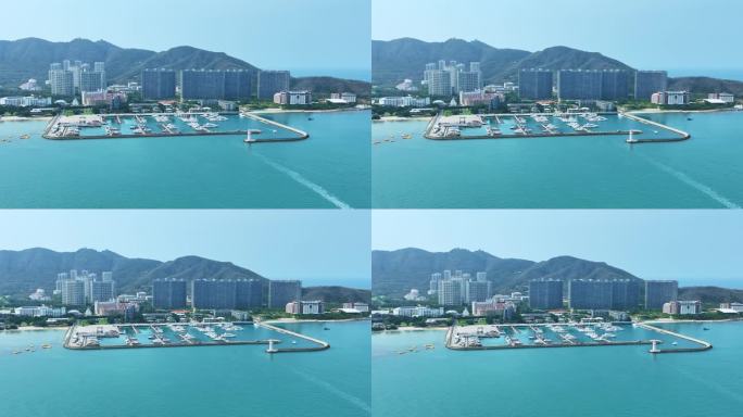 海南三亚半山半岛帆船港航拍海岸线山与海