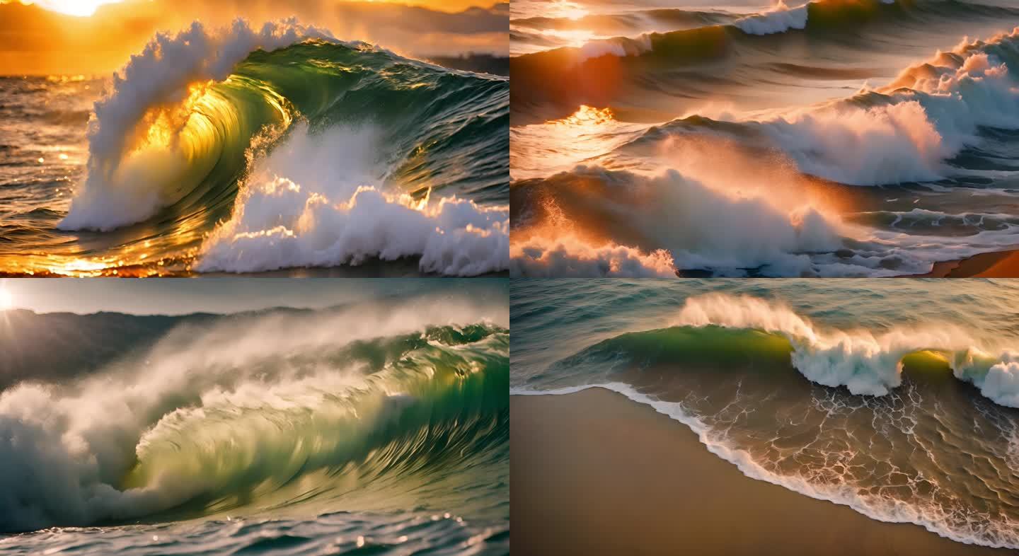 夕阳下唯美海浪 巨浪 合集