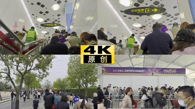 挤地铁人群迪士尼排队上电梯