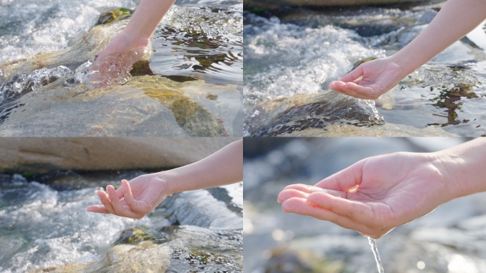 手触碰水手捧水感受自然珍惜水资源