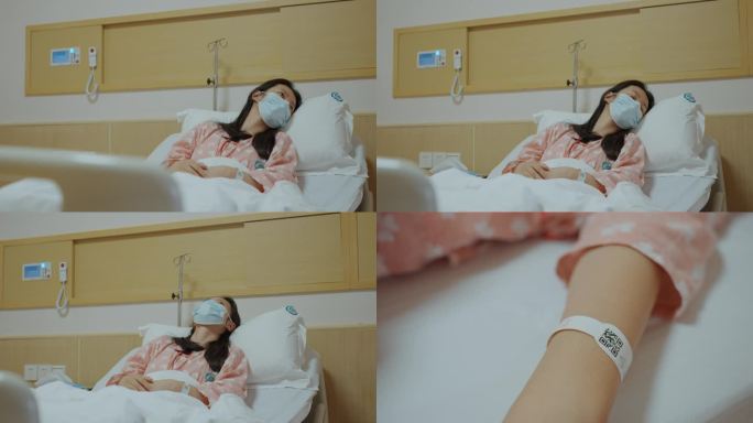 女性患者躺在床上望向窗外白色床单病床